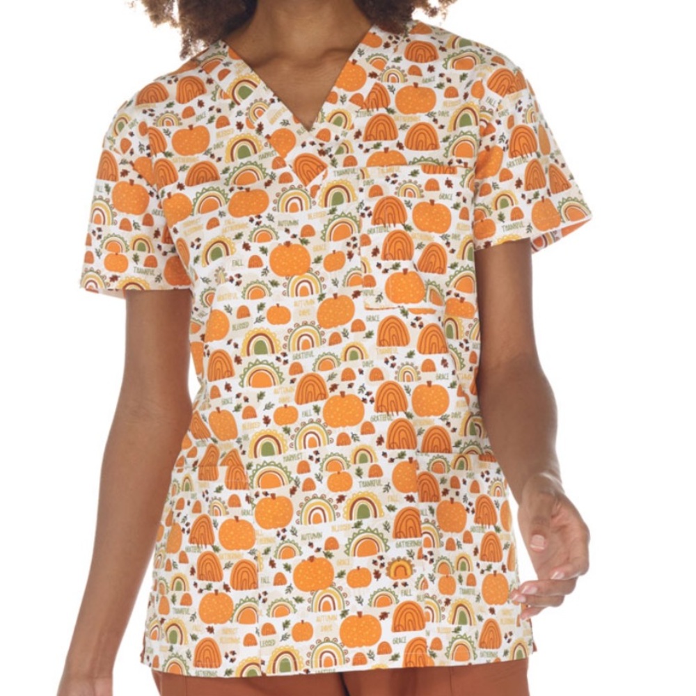 NWT Women’s Small Thankful Fall Print I Love Scrubs Scrub Top